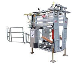 Hoof treatment chute with haudraulics and elevator